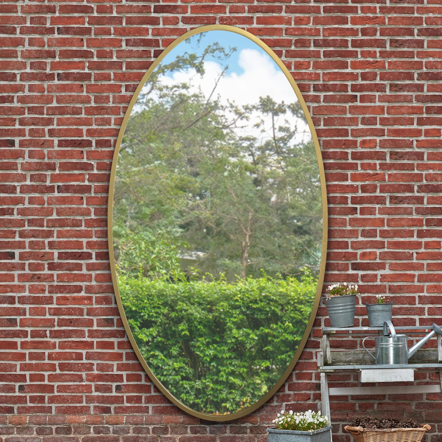The Avery - New Gold Metal Framed Oval Garden Wall Mirror 79 X 44 (200 x 112CM)