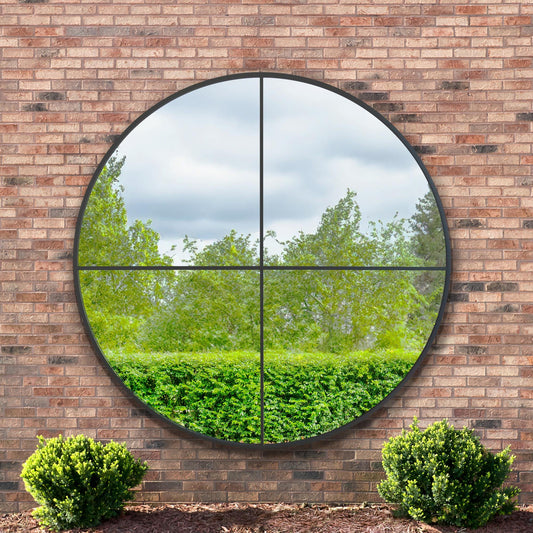 The Emery - Black Extra Large Circular Window Metal Garden Wall Mirror 71x 71 (180x180cm)