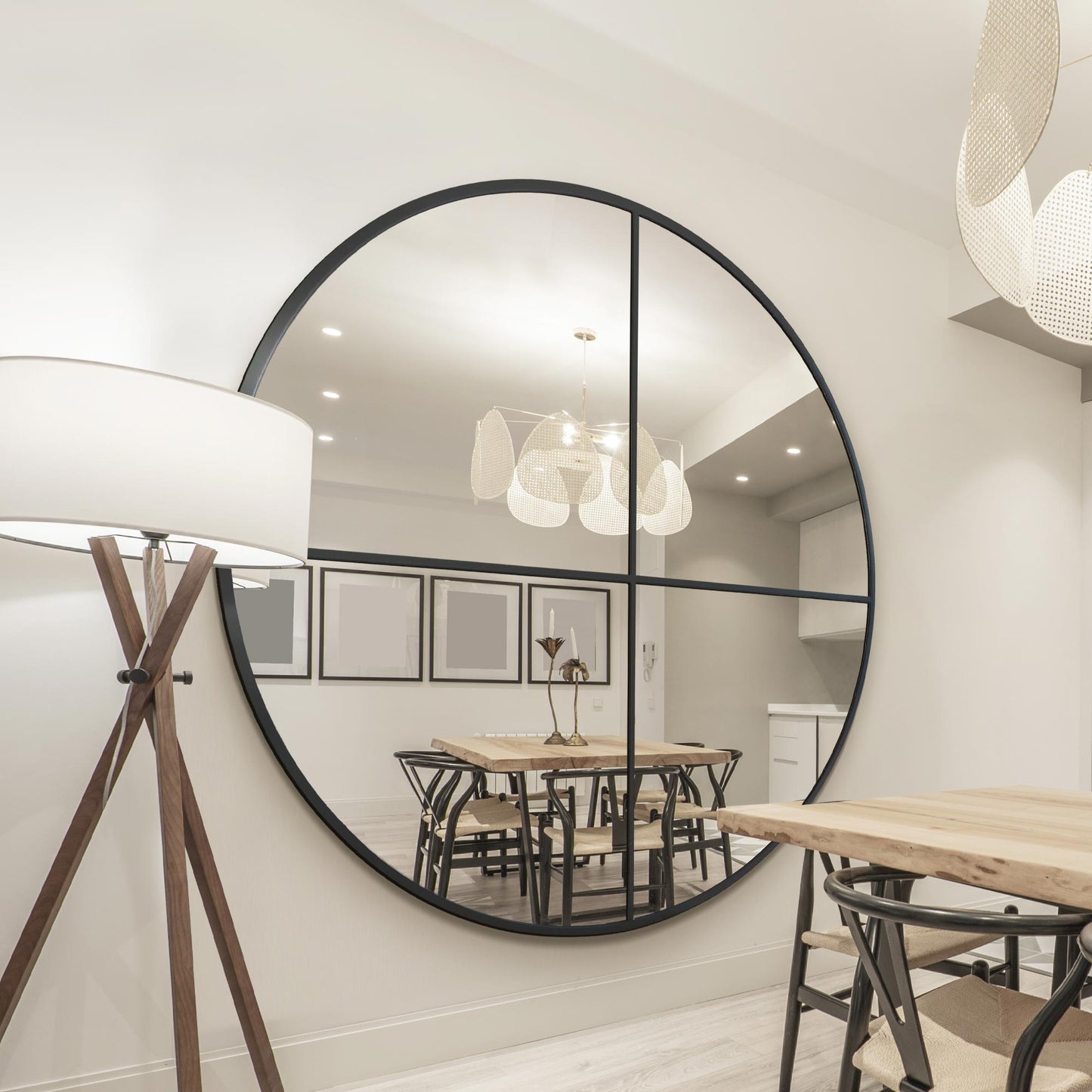 The Elma - New Black XL Circular Window Metal Wall and Leaner Mirror 71 X 71 (180 x 180CM)