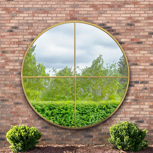 The Emery - Gold Extra Large Circular Window Metal Garden Wall Mirror 71x 71 (180x180cm)
