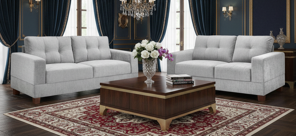 Kew 3+2 Sofa Set in Grey Fabric