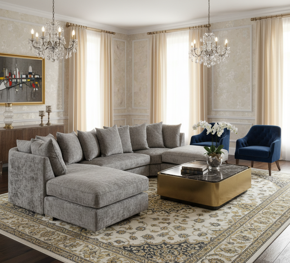 Shoreditch Scatterback U-Shape Corner Sofa – Platinum