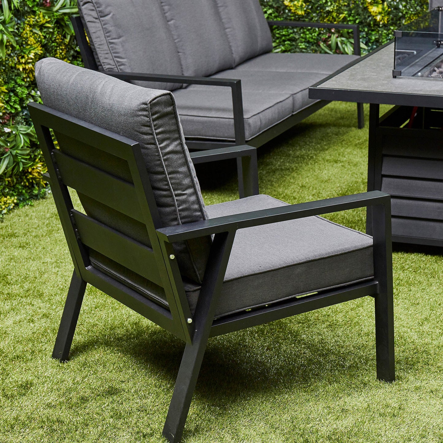 Sienna Aluminium Sofa Dining Set with Fire Pit – Grey