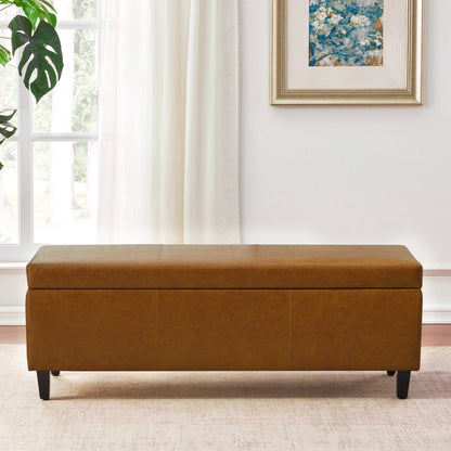 50.3 x 17.50 x 18 Upholstered Rectangular Storage Ottoman-Faux Leather