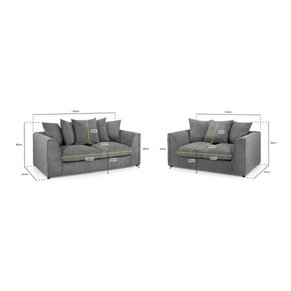Oxford 3+2 Sofa Set in Grey Jumbo Cord