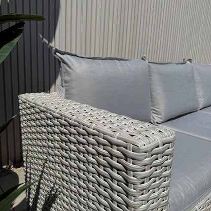 Chakra Rattan Corner Dining Set with Fire Pit – Grey/Beige