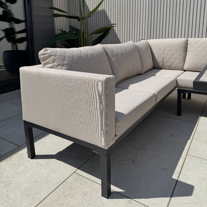 Ava Aluminium Corner Dining Set with Fire Pit – Beige