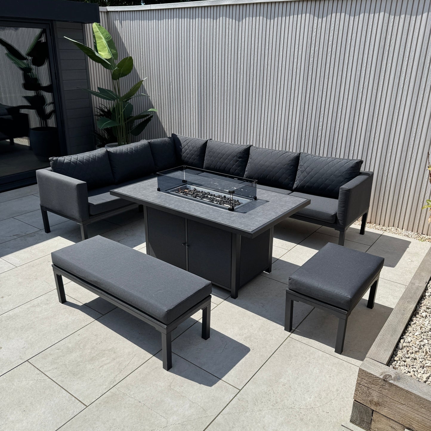 Ava Aluminium Firepit Dining Set In Grey