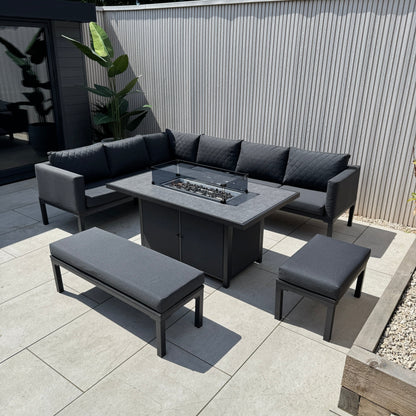 Ava Aluminium Firepit Dining Set In Grey