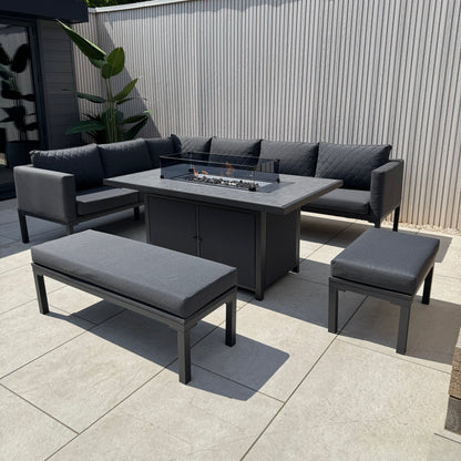 Ava Aluminium Firepit Dining Set In Grey