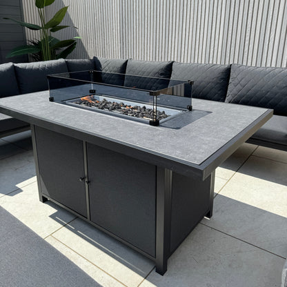 Ava Aluminium Firepit Dining Set In Grey