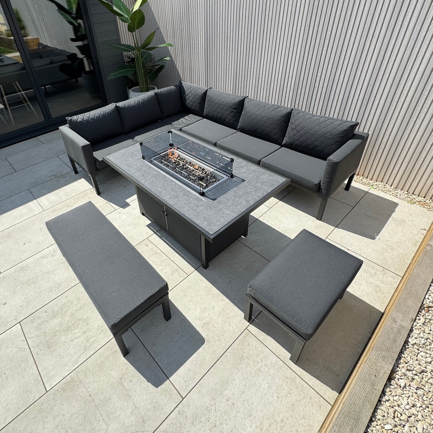 Ava Aluminium Firepit Dining Set In Grey