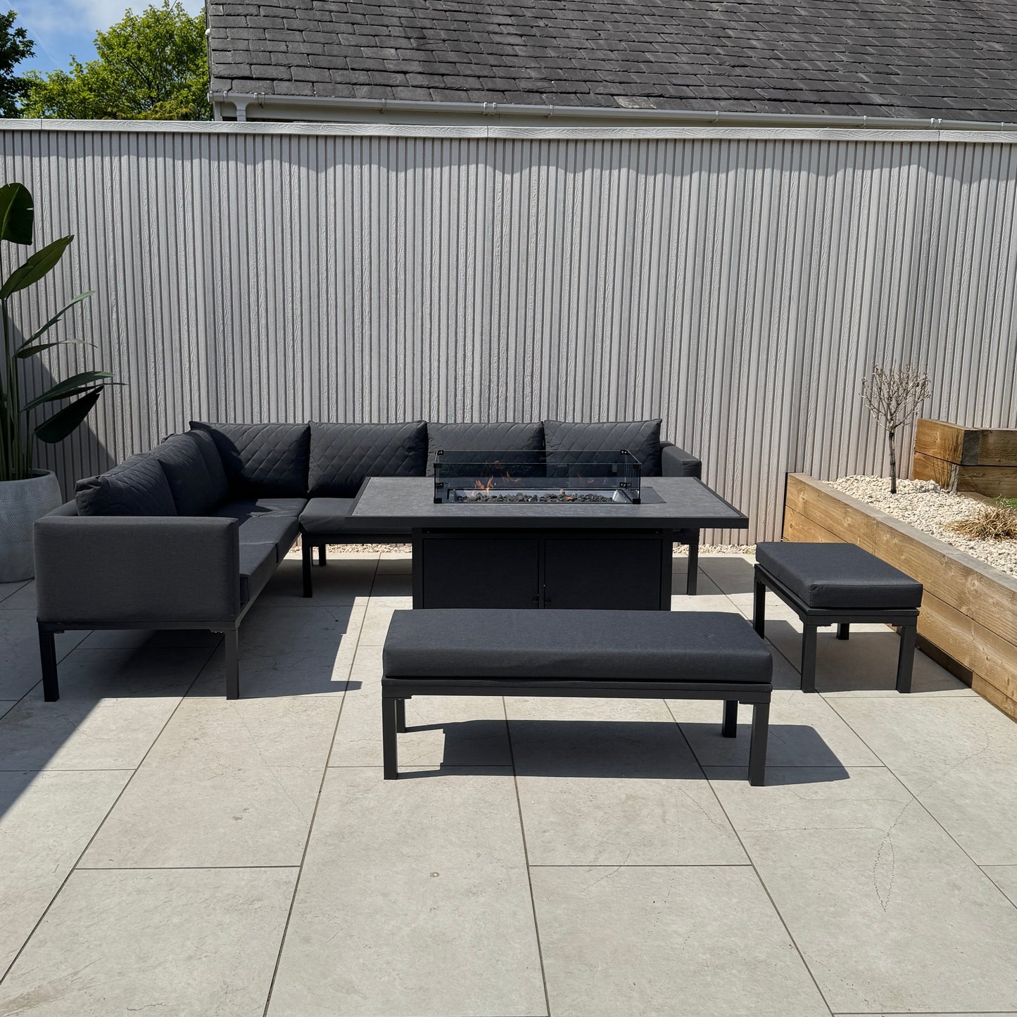 Ava Aluminium Firepit Dining Set In Grey