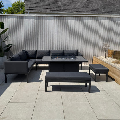 Ava Aluminium Firepit Dining Set In Grey