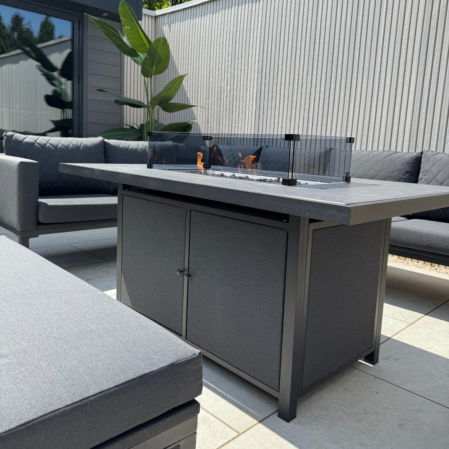 Ava Aluminium Firepit Dining Set In Grey