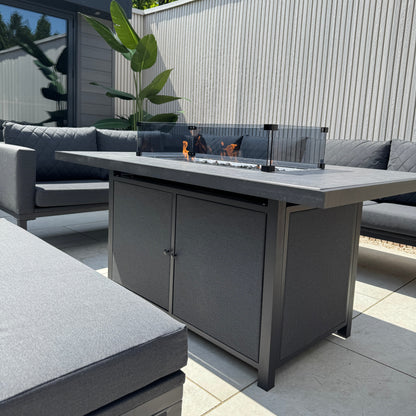 Ava Aluminium Firepit Dining Set In Grey