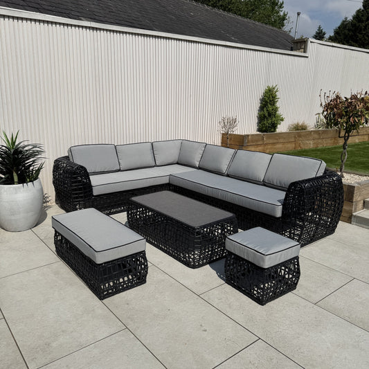 Indi Rattan Corner Sofa Set– Black