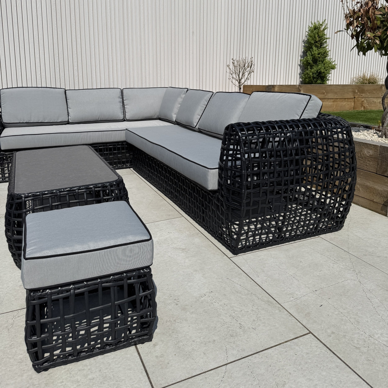 Indi Rattan Corner Sofa Set– Black