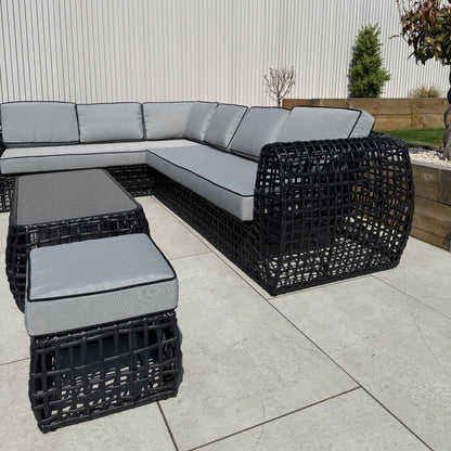 Indi Rattan Corner Sofa Set– Black