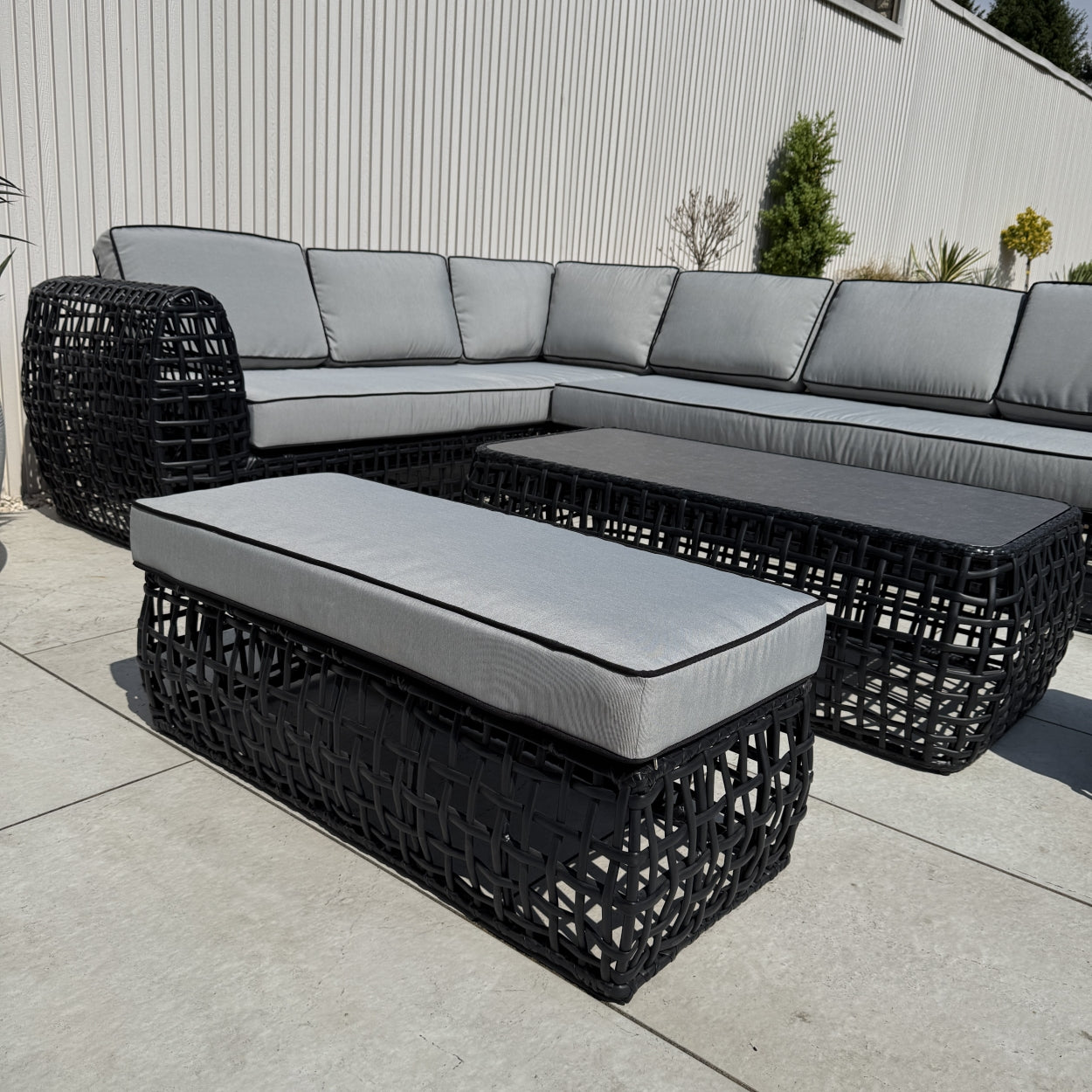 Indi Rattan Corner Sofa Set– Black