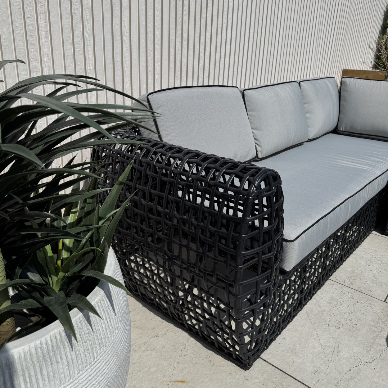 Indi Rattan Corner Sofa Set– Black