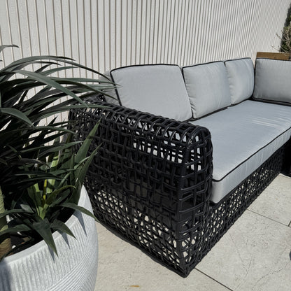 Indi Rattan Corner Sofa Set– Black
