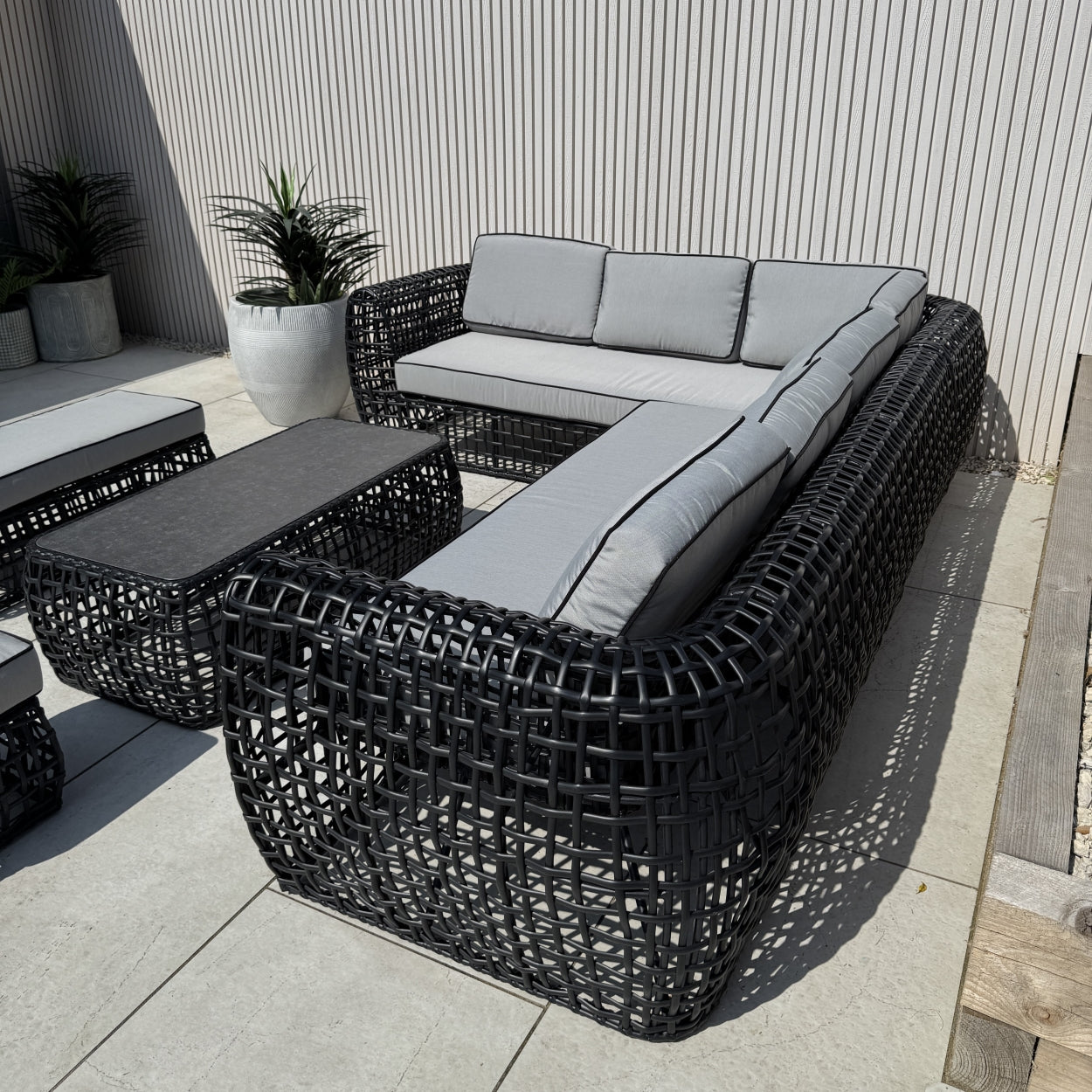 Indi Rattan Corner Sofa Set– Black