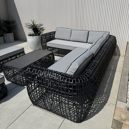 Indi Rattan Corner Sofa Set– Black