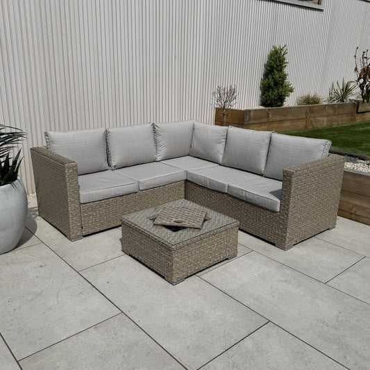 Nova Rattan Corner Sofa Set with Ice Bucket Beige