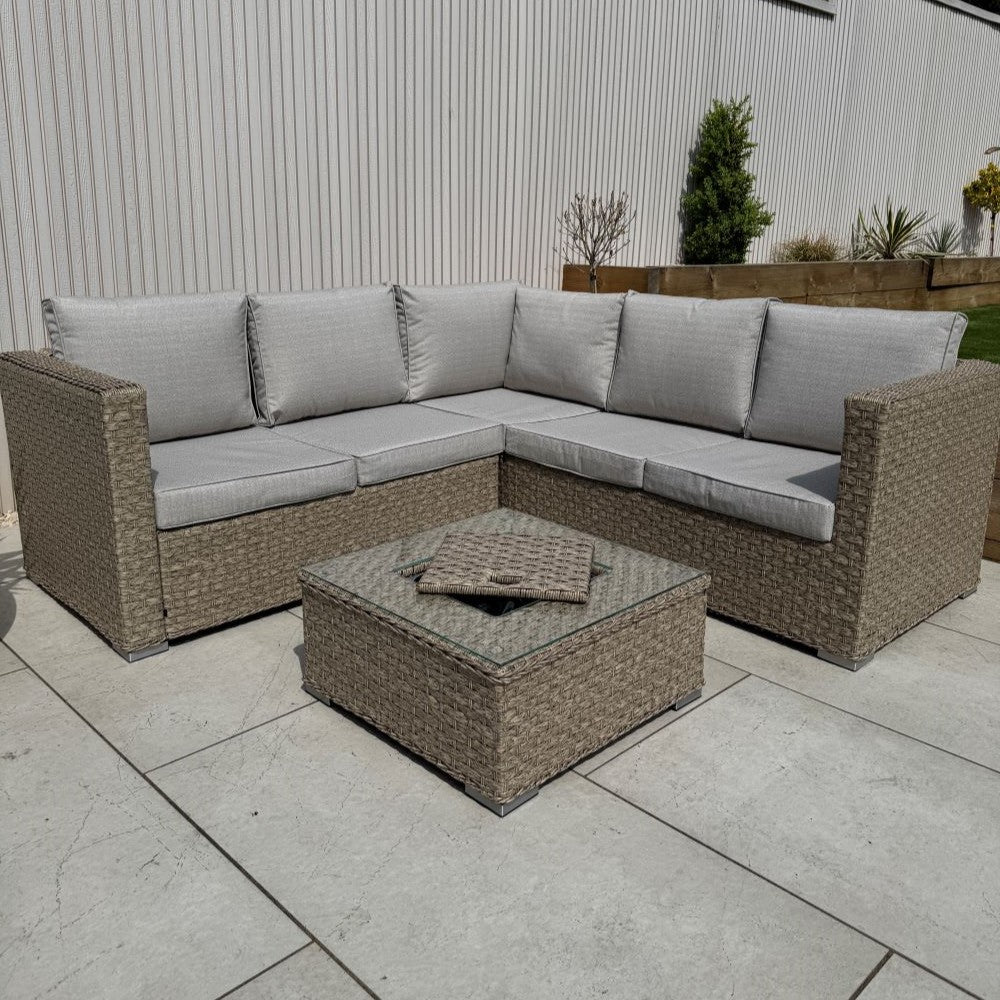 Nova Rattan Corner Sofa Set with Ice Bucket Beige