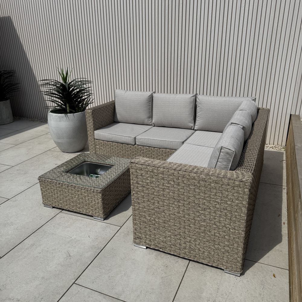 Nova Rattan Corner Sofa Set with Ice Bucket Beige