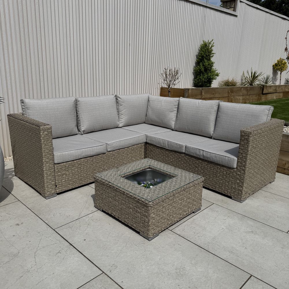 Nova Rattan Corner Sofa Set with Ice Bucket Beige