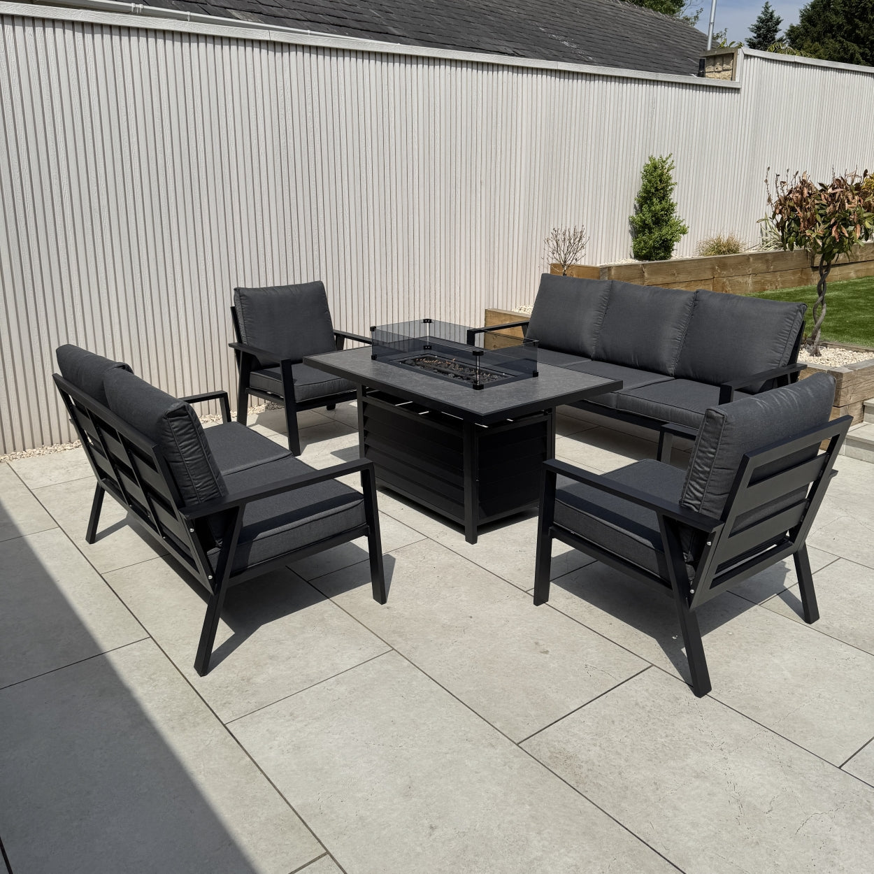 Sienna Aluminium Sofa Dining Set with Fire Pit – Grey