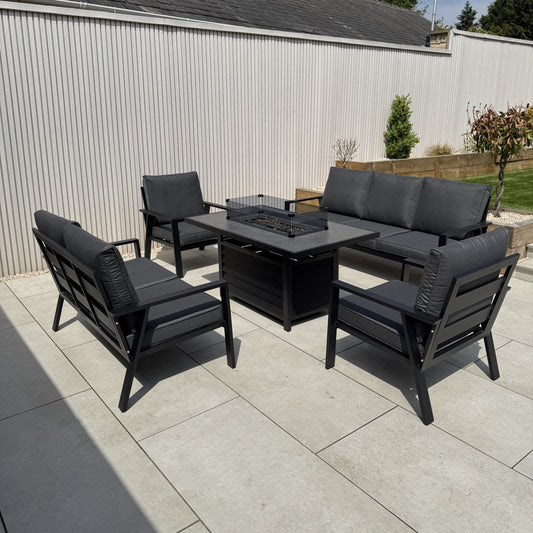 Sienna Aluminium Sofa Dining Set with Fire Pit – Grey