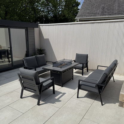 Sienna Aluminium Sofa Dining Set with Fire Pit – Grey
