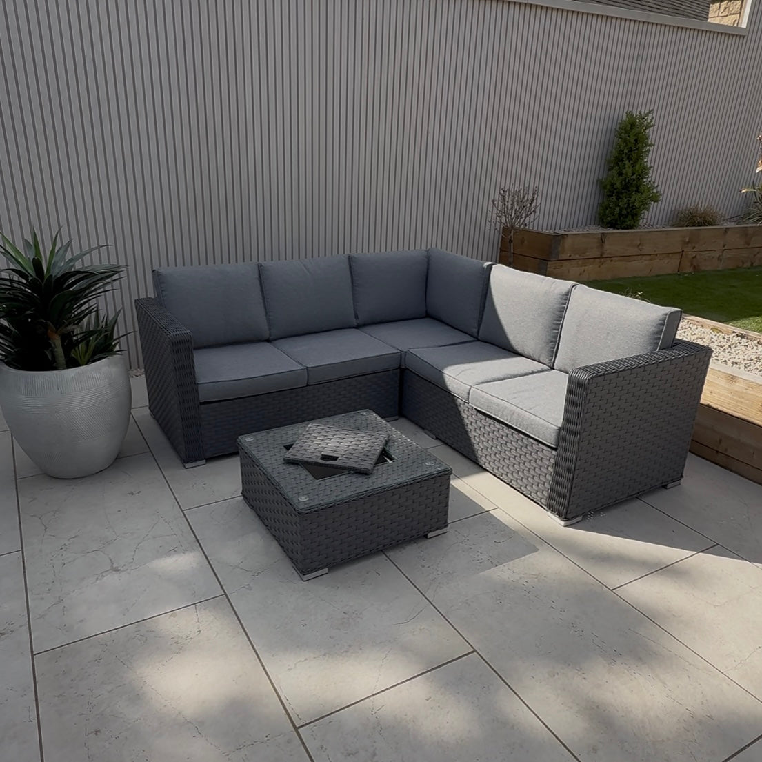 Nova Rattan Corner Sofa Set with Ice Bucket Grey