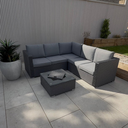 Nova Rattan Corner Sofa Set with Ice Bucket Grey