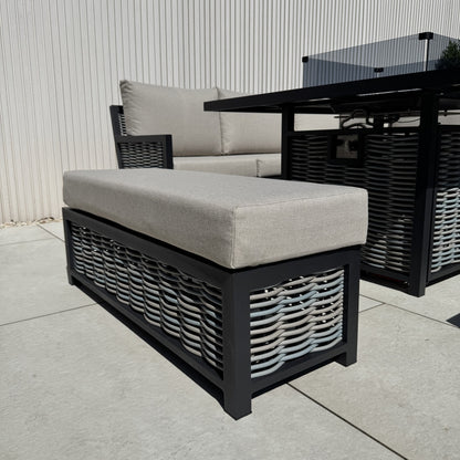 Ivy Aluminium & Rattan Corner Dining Set with Fire Pit