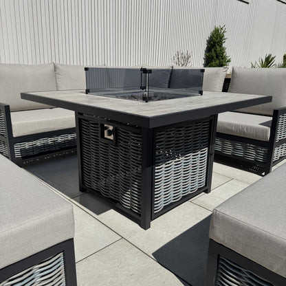 Ivy Aluminium & Rattan Corner Dining Set with Fire Pit