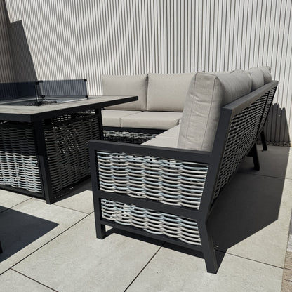 Ivy Aluminium & Rattan Corner Dining Set with Fire Pit