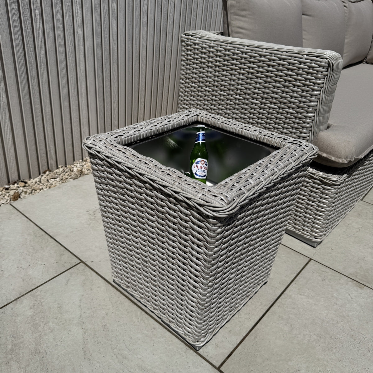 Asha Corner Rising Fire Pit Dining Set - Grey/Beige