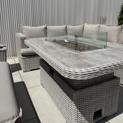 Asha Corner Rising Fire Pit Dining Set - Grey/Beige