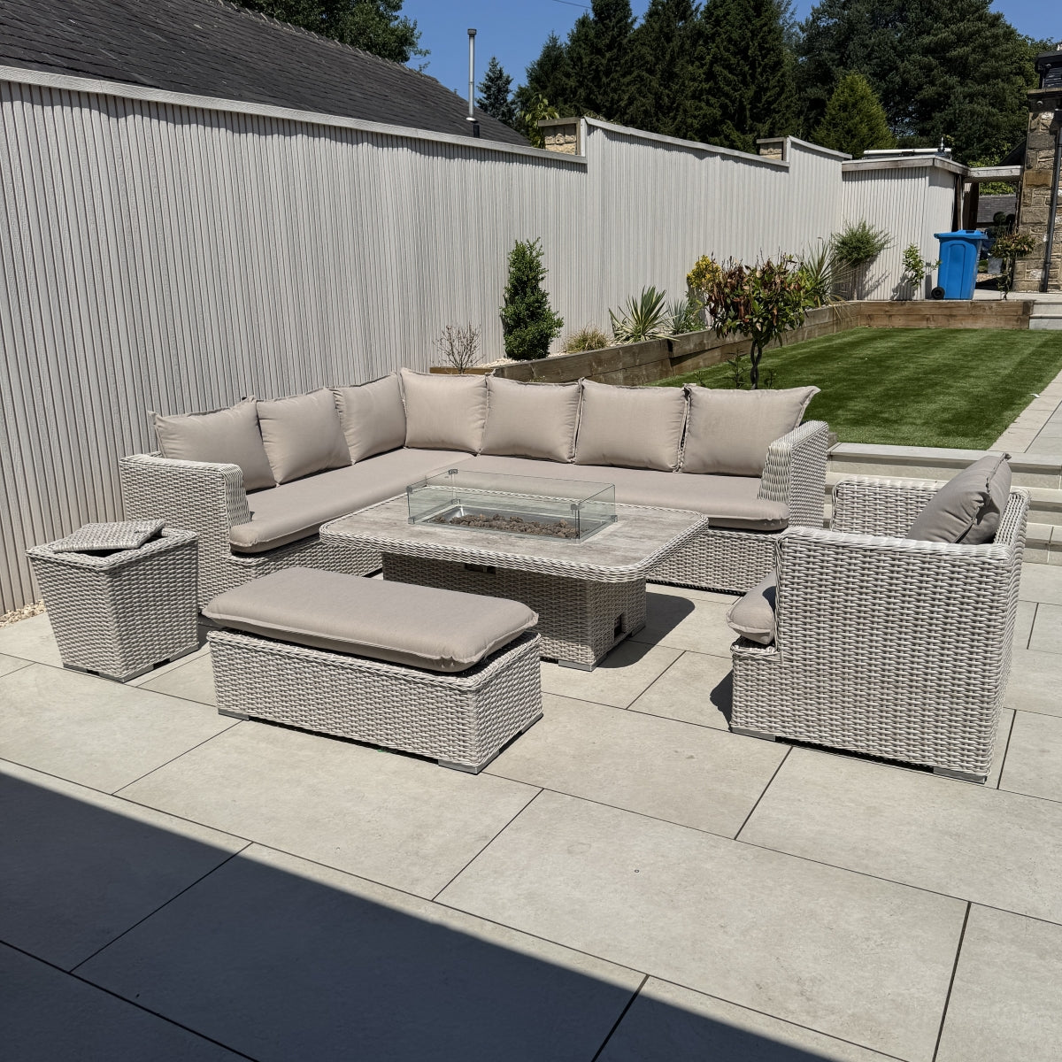 Asha Corner Rising Fire Pit Dining Set - Grey/Beige