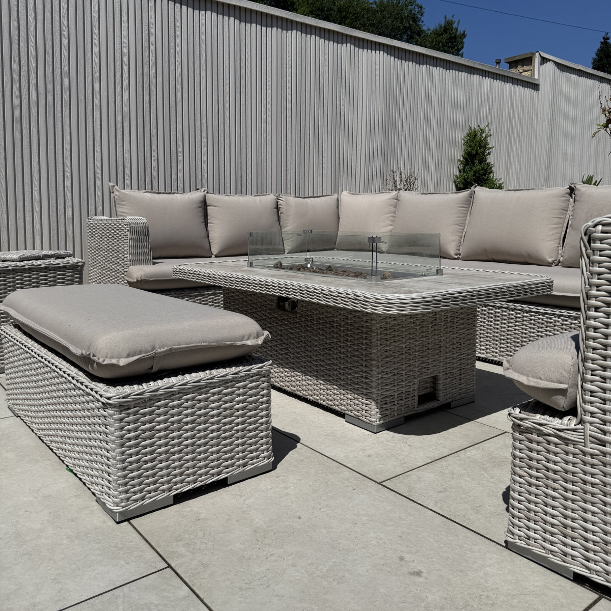 Asha Corner Rising Fire Pit Dining Set - Grey/Beige