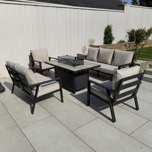 Sienna Aluminium Sofa Dining Set with Fire Pit – Beige
