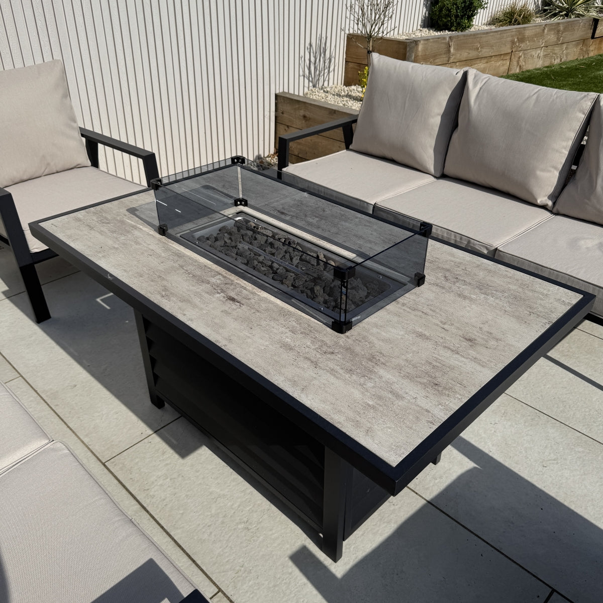 Sienna Aluminium Sofa Dining Set with Fire Pit – Beige