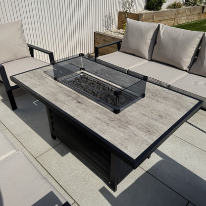 Sienna Aluminium Sofa Dining Set with Fire Pit – Beige