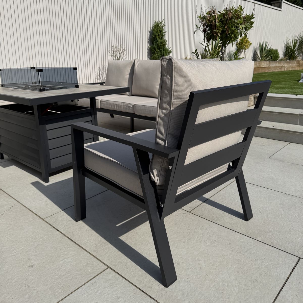 Sienna Aluminium Sofa Dining Set with Fire Pit – Beige