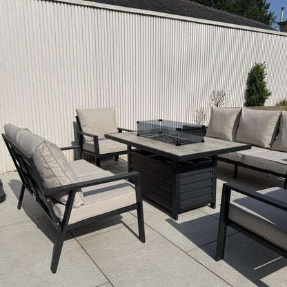 Sienna Aluminium Sofa Dining Set with Fire Pit – Beige
