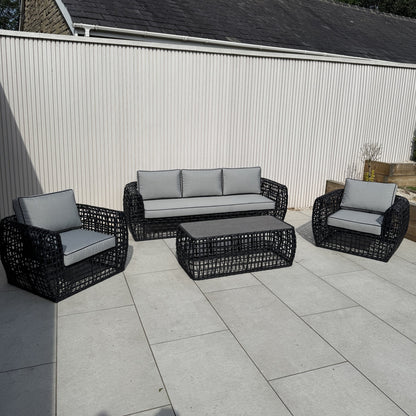 Indi 4 Piece Rattan Garden Furniture Sofa Set - Black